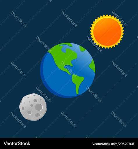 Earth sun moon cartoon drawing design Royalty Free Vector