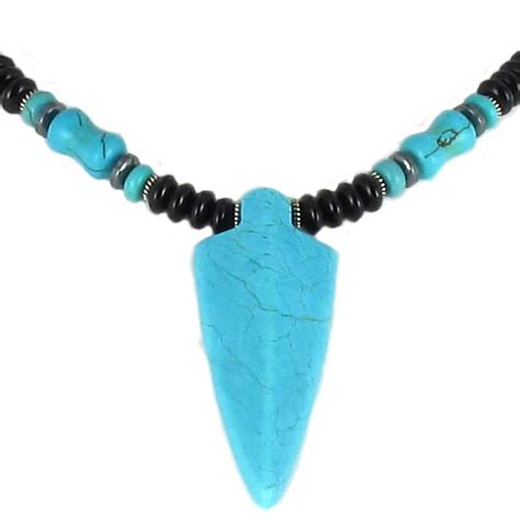 Black Onyx, Turquoise Magnesite, Hematite, w/ Chinese Turquoise Arrowhead Mens Necklace ...