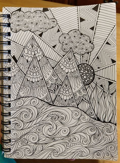 Mountain Nature Zentangle Pattern Doodle