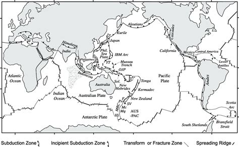 Map showing location of subduction zones and where new subduction zones ...