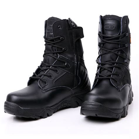 Men's Military Tactical Boots Leather Waterproof Police Duty Work Boots ...