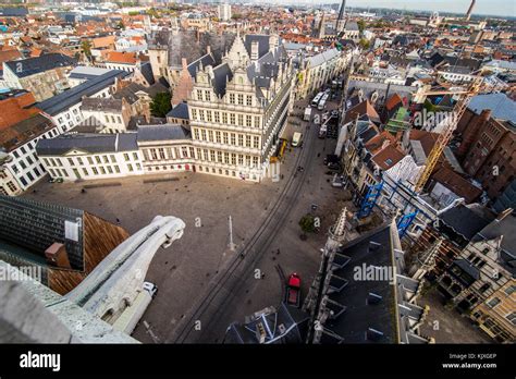 GHENT, BELGIUM - November, 2017: Aerial view of Architecture of Ghent ...