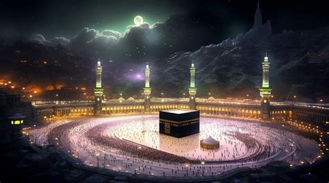 Premium Photo | Holy Kaaba in Mecca Saudi Arabia at night with lamp light