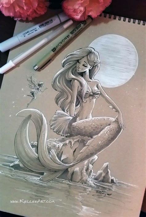 Mermaid sitting on rock & moon color markers art | Mermaid drawings, Mermaid art, Drawings