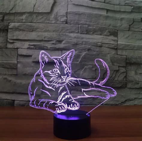 7 Colorful Cat 3D Lamp Acrylic LED Night Light USB Touch Sensor Light ...