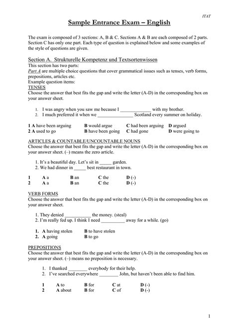 Sample Entrance Exam – English