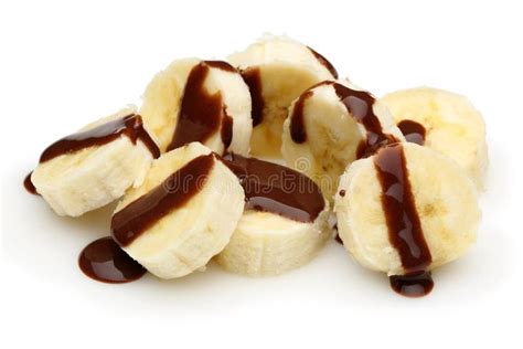 Banana Slices Topped with Chocolate Syrup Stock Photo - Image of meal ...