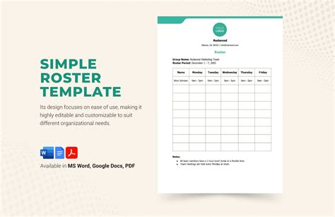 Staff Roster Template in Google Docs, PDF, Word - Download | Template.net