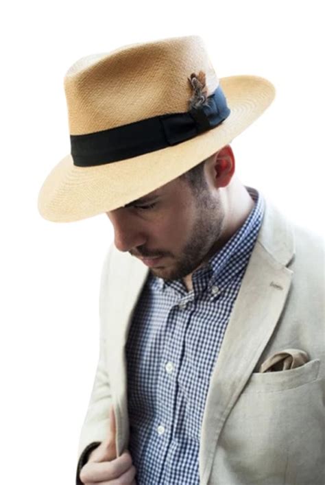 Men's Straw Panama Hat with Feathers - Visible Variety