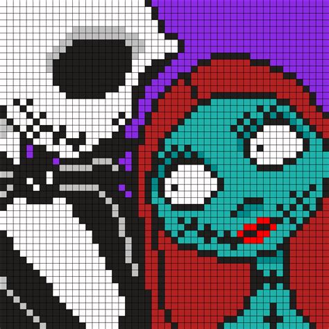 Jack And Sally From Nightmare Before Christmas Square Perler Bead Pattern | Bead Sprites ...