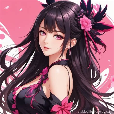 Anime Girl Profile Picture with Pink, Black Hair and Red Eyes | Stable Diffusion Online