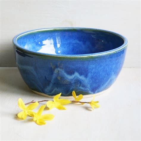 Ceramic Dog Bowl Blue Pet Bowl Handmade Pet Dish by sheilasart