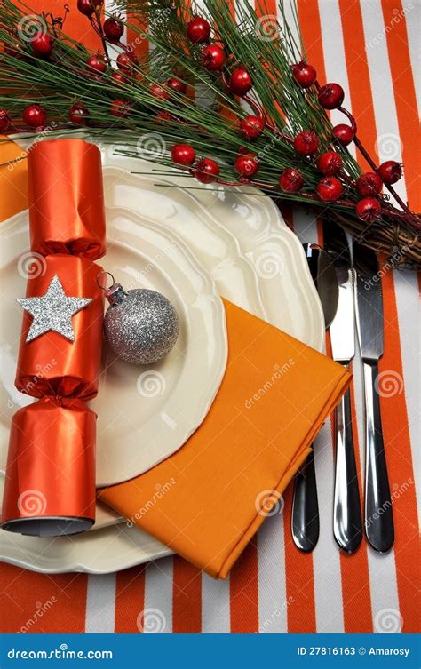 Orange Christmas Table Setting Closeup Stock Image - Image of meal, cracker: 27816163