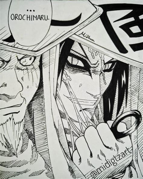 Orochimaru vs Hiruzen manga art by midigtzart on DeviantArt