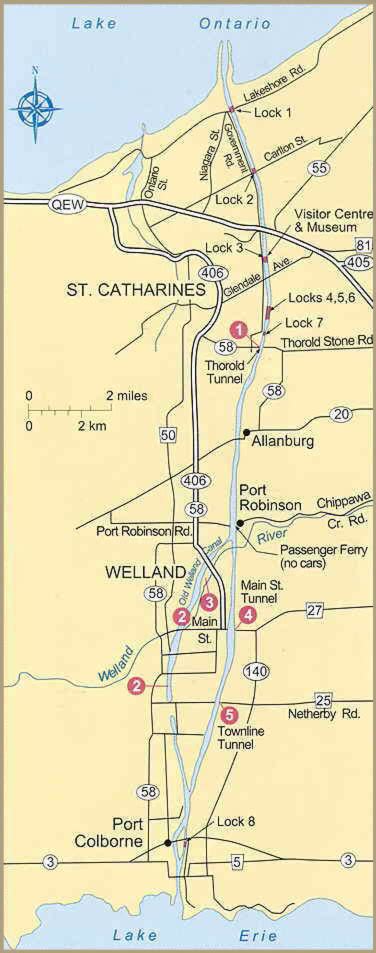 Welland Canal Map: Locks 1 to 8, Ship Schedule, Trail, Lock 7