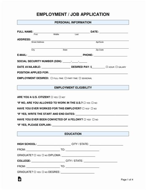 Free Printable Application For Employment