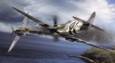 Asisbiz Spitfire MkIX RCAF 443Sqn 2IV MK356 dog fight graphic arwork web 0A