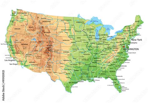 High detailed United States of America physical map with labeling. Stock-Vektorgrafik | Adobe Stock