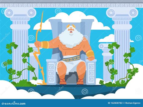 Cartoon Zeus Leggendario Personaggio Di Dio Dell'antica Mitologia Greca Sulla Montagna Olympus ...