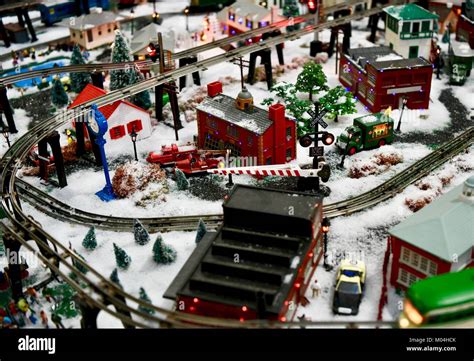 Christmas village train set Stock Photo - Alamy