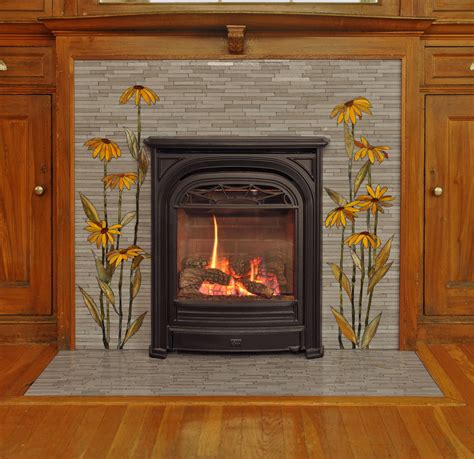 Black-Eyed Susan Mosaic Fireplace | Mosaic fireplace, Fireplace facade ...