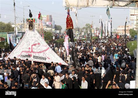 Mourners of Imam Hussain (A.S) are attending procession in connection ...