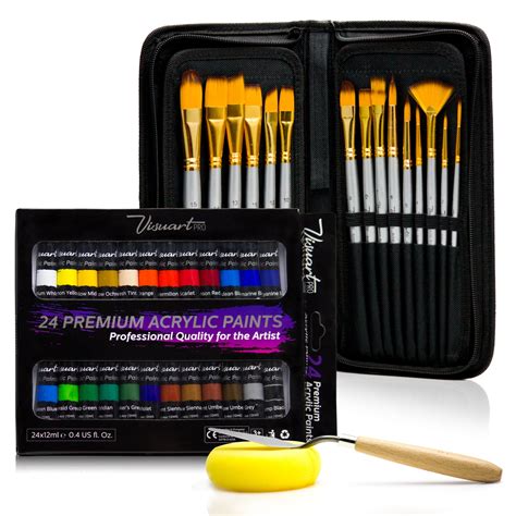 Acrylic Paint Brush Set with 15 Premium Artist Brushes and 24 Color Acrylic Paint - Ultimate Kit ...
