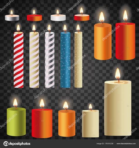 Set Realistic Paraffin Candles Isolated Transparent Background Vector ...