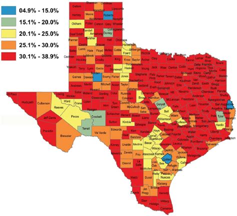 Percentage Hispanic Population Uninsured by Texas Counties. Map Created... | Download Scientific ...