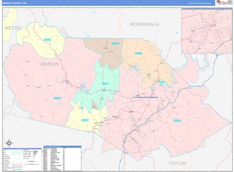 Marion County, WV Wall Map Color Cast Style by MarketMAPS - MapSales.com