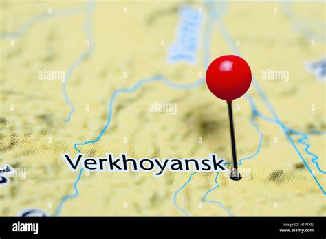 Verkhoyansk pinned on a map of Russia Stock Photo - Alamy