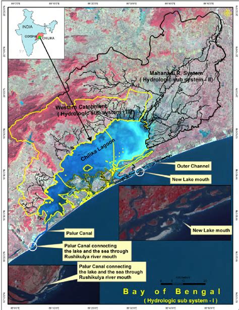 Location map of Chilika Lake and its connection with river systems and... | Download Scientific ...