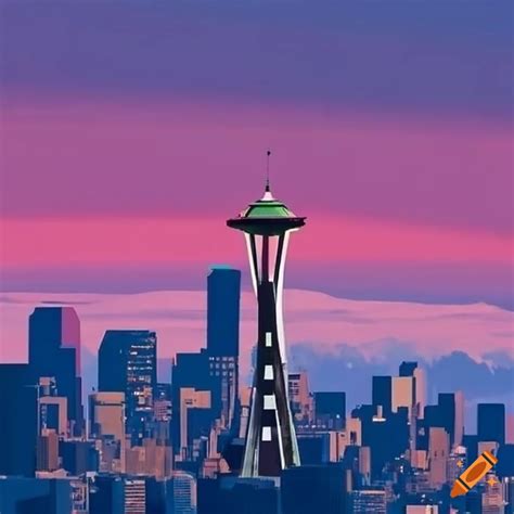 Seattle skyline with space needle and mount rainier on Craiyon