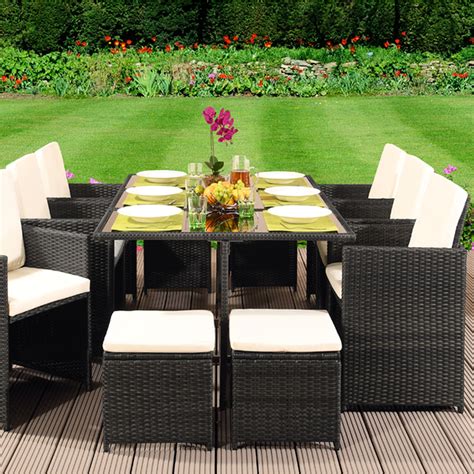 11 Piece Cube Rattan Garden Furniture Set With Cover