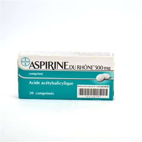 Aspirin du Rhone, 500mg, Tablet, Box of 20, 500mg acetylsalicylic acid ...