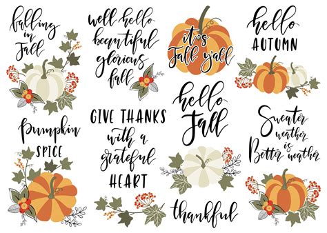 Autumn / Fall / Lettering / Quote / Clipart / Pumpkin / Thanksgiving ...