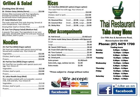 Menu at Som Tam Thai Restaurant, Maroochydore