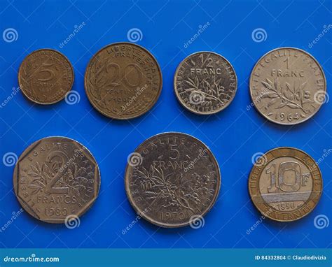 French Franc Coins, France Over Blue Stock Photo - Image of cash ...