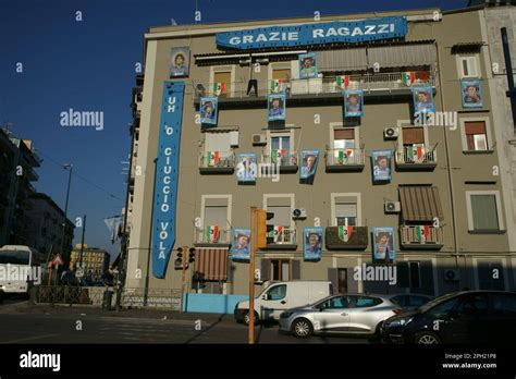 Naples Italy Serie A championship 2023. Building decorated with ...