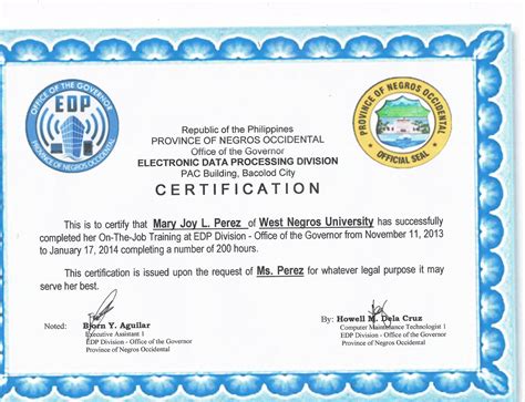 certificate of completion ojt - philippin news collections