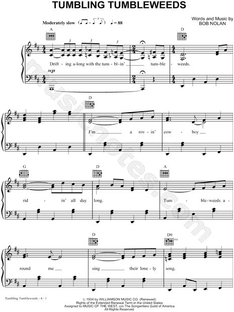 Bob Nolan "Tumbling Tumbleweeds" Sheet Music in D Major (transposable) - Download & Print - SKU ...