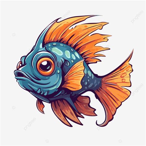 Fish Fin Vector, Sticker Clipart Cartoon Fish With Orange Hair On It S ...