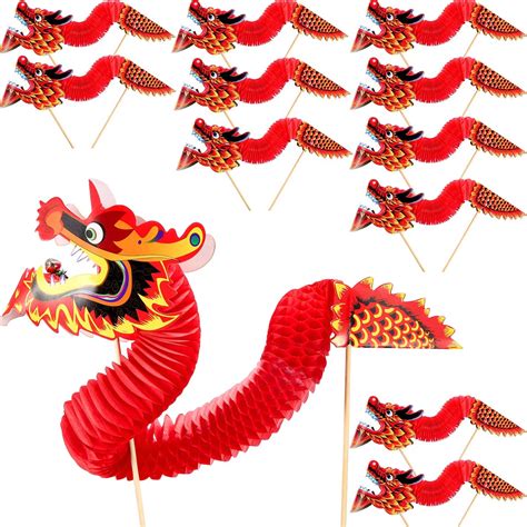 Chuangdi 12 Pieces Chinese New Year Dragon Paper Spring Festival Decorations for Chinese New ...