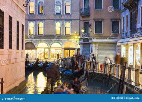 Traditional Gondola Ride at Night in Venice Stock Photo - Image of ...