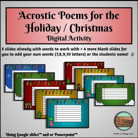 Christmas Acrostic Poems FREEBIE Digital Activity | Digital activities, Acrostic, Middle school ...