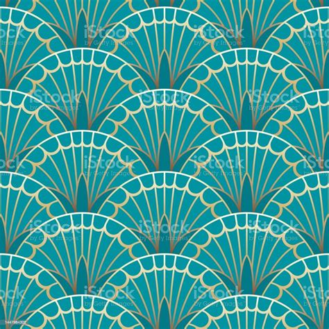 Bluegreen Floral Seamless Art Deco Pattern Stock Illustration ...