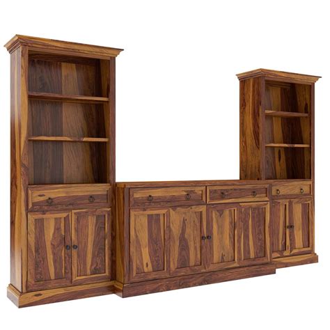 Lilesville Rustic Solid Wood TV Entertainment Center with Bookshelves