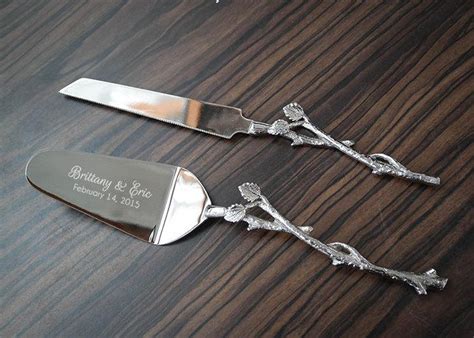 Personalized Cake Knife And Server SET - Silver Leaf Rustic Wedding ...