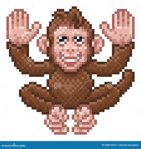 Monkey Pixel Art Safari Animal Video Game Cartoon Stock Vector - Illustration of monky, cute ...