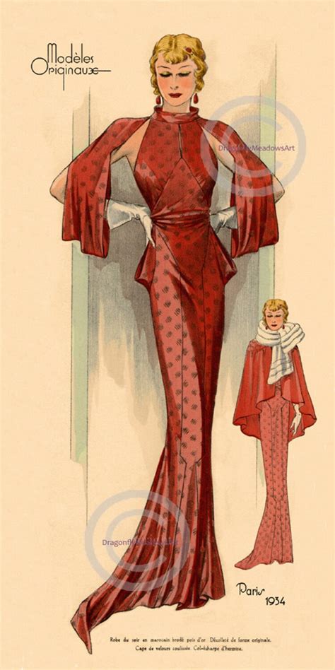 Paris Fashion Print Art Deco 1934 Lady in by DragonflyMeadowsArt